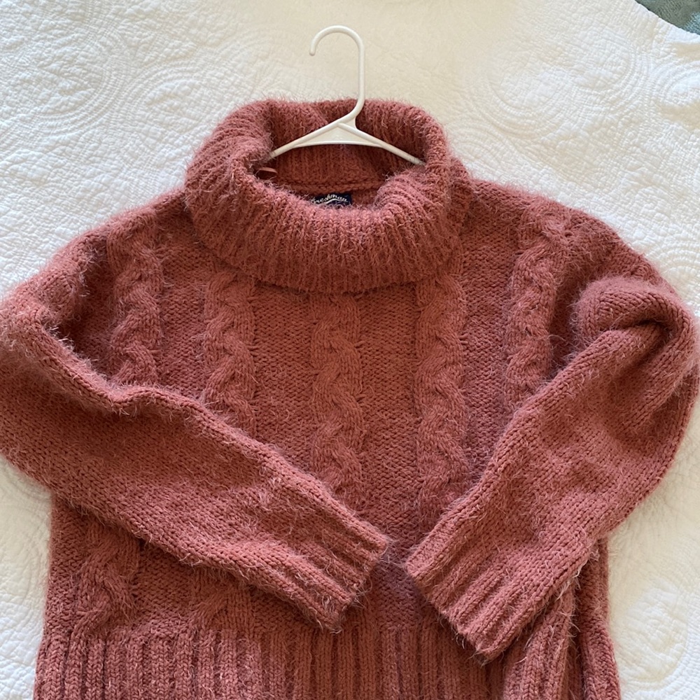 Pink Fuzzy Turtleneck Sweater